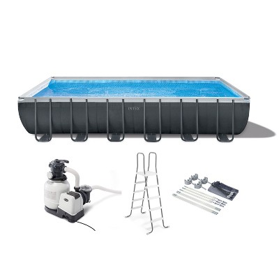 Intex 26367EH 24ft x 12ft x 52in Ultra XTR Frame Outdoor Above Ground Swimming Pool Set w/ Sand Filter Pump, Ladder, Ground Cloth & Protective Canopy