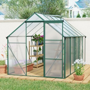 Outdoor Patio 6x8 FT Greenhouse,  Greenhouse with Sliding Door, Greenhouse with Large Storage for Multiple Scenarios-Coolbibila - 1 of 4
