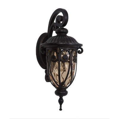 Bronze Lantern Style Wall Sconce with Goldstone Glass