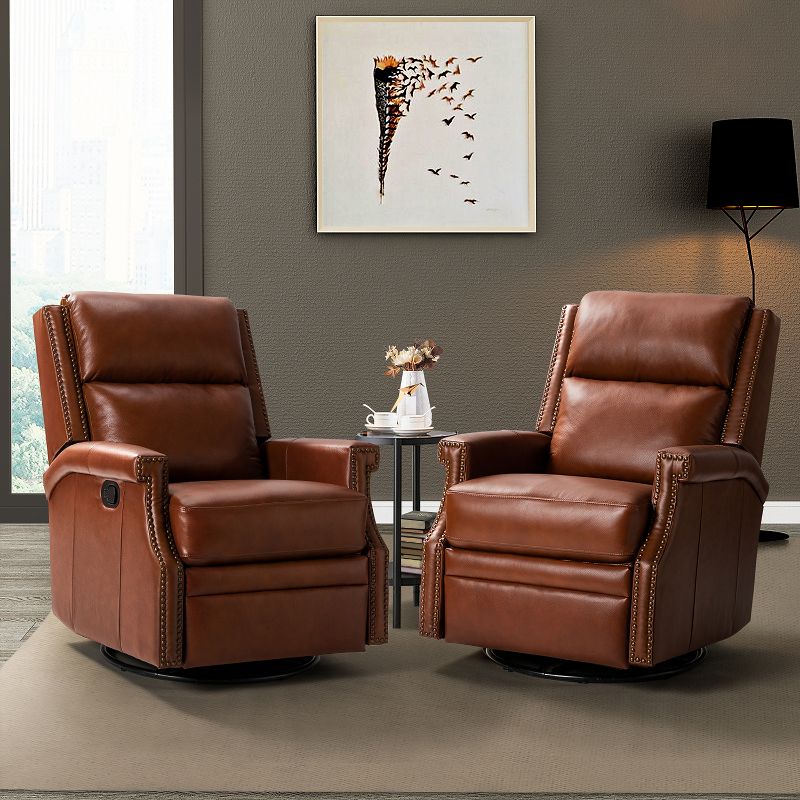 Favonius Genuine Leather Swivel Rocker Recliner with Nailhead Trim for Bedroom and Living Room, Set of 2 | ARTFUL LIVING DESIGN, 2 of 11