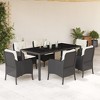 vidaXL 7 Piece Patio Dining Set - PE Rattan, Cushions, Tempered Glass Table, Outdoor Garden Furniture, Black - 2 of 4