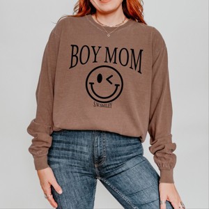 Simply Sage Market S.W.Smiley Boy Mom Outline Garment Dyed Long Sleeve - 1 of 4