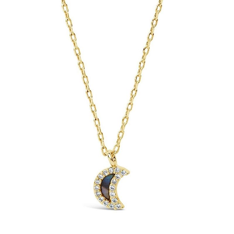 SHINE by Sterling Forever Sterling Silver CZ & Shell Moon Pendant Necklace, 1 of 8