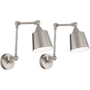 360 Lighting Mendes Modern Wall Lamps Set of 2 Brushed Nickel Hardwire 5 3/4" Light Fixture Adjustable Metal Shade for Bedroom Reading Living Room - 1 of 4