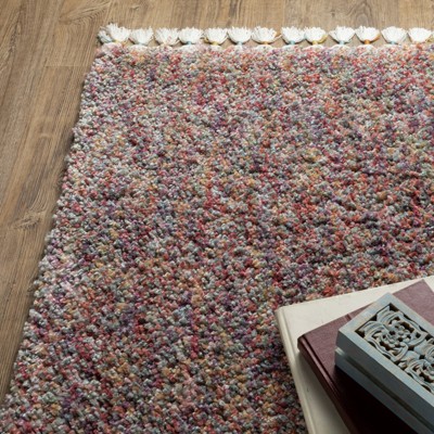Ivory and Multi-colored Synthetic Hand-knotted Oriental Rug 5'3" x 7'6"