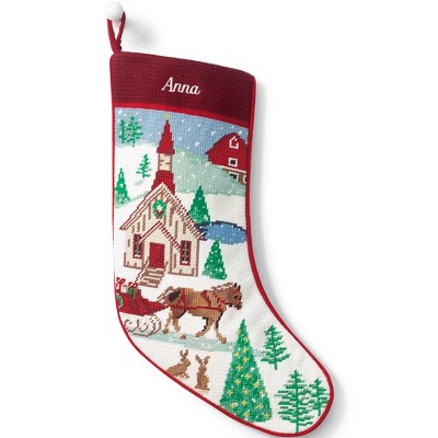 Lands' End Needlepoint  Christmas Stocking