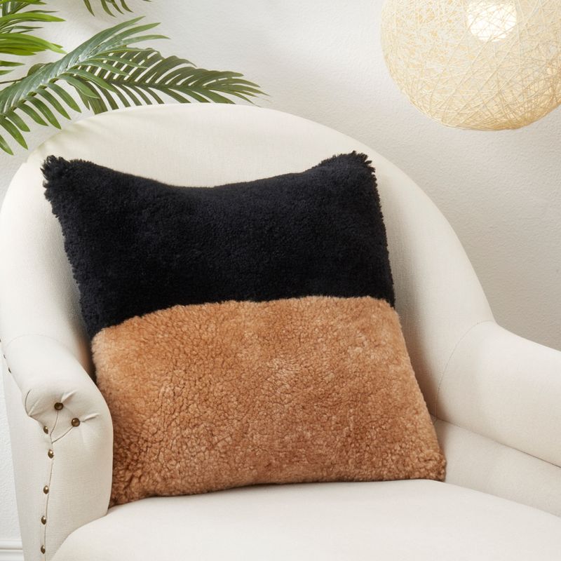 Saro Lifestyle Luxurious Sheep Fur Poly Filled Pillow with Two-Tone Elegance, 3 of 4