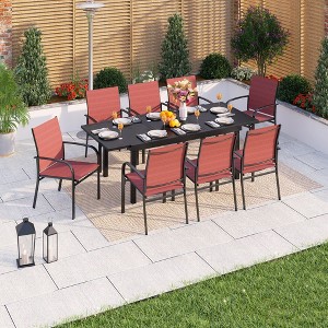 Captiva Designs 9pc Patio Dining Set with Black Expandable Steel Rectangle Table & Sling Fixed Chairs - 1 of 4