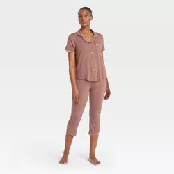 Women's Beautifully Soft Notch Collar Cropped Pajama Set - Stars Above™ Rose Pink XXL