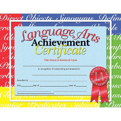 Hayes Language Arts Achievement Certificate 8.5" x 11" Pack of 30 H-VA685