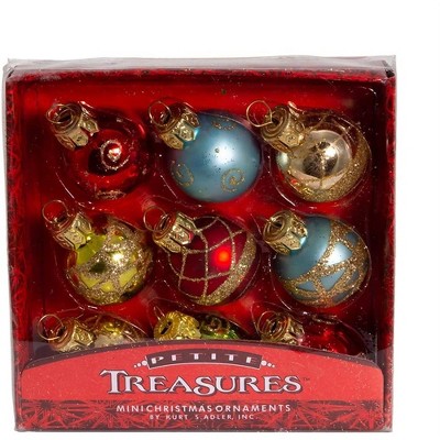 Kurt Adler Petite Treasure Glass Ball Ornament Set, Multicolor, 1" (9-Count)