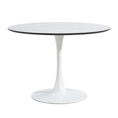 41.7-inch White Vintage Round Dining Table, MDF Marble Finish with Metal Base