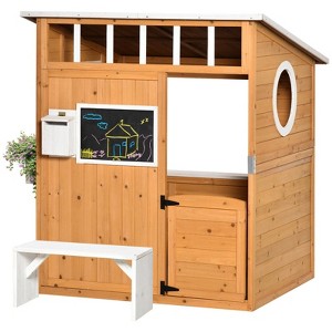 VisioGear Wooden Playhouse for Kids Outdoor with Working Door,Windows,Mailbox,Bench,Flowers Pot Holder,48''*42.5''*53.25'' - 1 of 4
