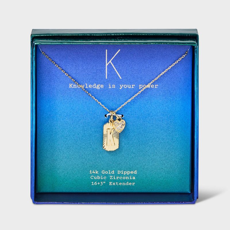 14K Gold Dipped with Cubic Zirconia Heart Initial Pendant Necklace - A New Day™ Gold, 1 of 6