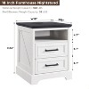 18" Farmhouse Nightstand with Charging Station, End Table with 2 Drawers Storage for Bedroom, Living Room - 3 of 4