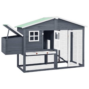 vidaXL Chicken Coop with Nest Box Red and White Solid Fir Wood - 1 of 4