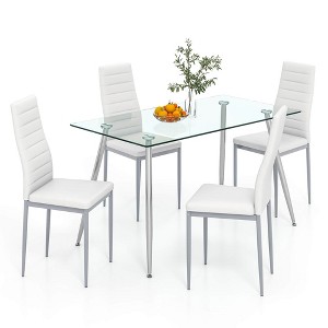 Tangkula 5 PCS 51" Rectangle Dining Set 0.3" Thick Glass Table w/ 4 Padded Dining Chairs - 1 of 4