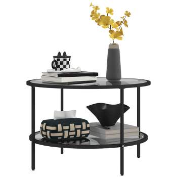 HOMCOM Side Table with Storage, 2-Tier Round End Table with Tempered Glass Top and Steel Frame for Living Room