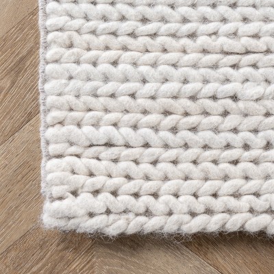 Handmade Off-White Braided Wool Non-Slip Area Rug - 52" x 24"