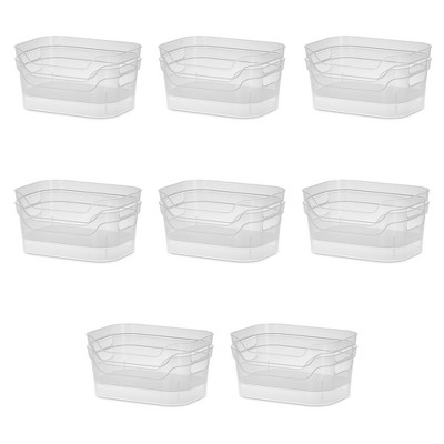 Sterilite 5.25x9.5x13 In Medium Polished Open Scoop Front Storage Bin w/  Comfortable Carry Through Handles for Household Organization, Clear (8  Pack)