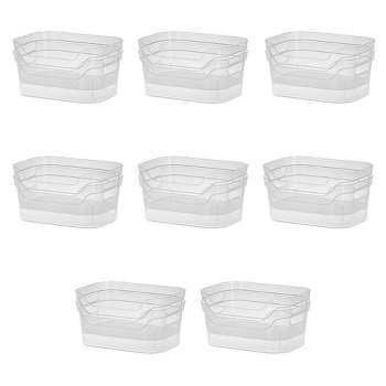 Sterilite 9.5 x 6.5 x 4 Inch Small Open Scoop Front Clear Storage Bin with Comfortable Carry Through Handles for Household Organization