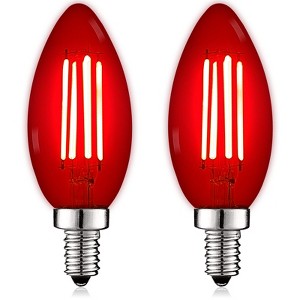 Luxrite E12 LED Filament Red Light Bulbs, 4.5W (40W Equivalent), Colored Glass Candelabra Bulb, UL Listed, E12 Base, Indoor Outdoor 2 Pack - 1 of 4