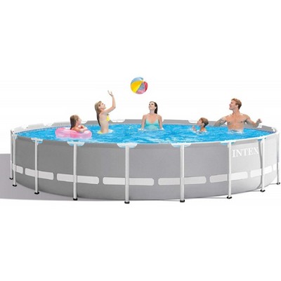 18ft x 48in Gray PVC Round Above Ground Pool Set with Filter Pump