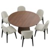 PexFix 52" Modern Round Dining Table Set with 6 Upholstered Chairs Walnut Textured Wood Top Pleated Pedestal Base Beige Seats for Kitchen Dining Room - 3 of 4