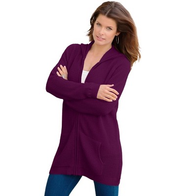 Roaman's Women's Plus Size Classic Length Waffle Zip Hoodie
