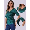 Allegra K Women's Short Sleeve Tie Back Ruched Casual Satin V Neck Blouse - 2 of 4