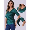 Allegra K Women's Short Sleeve Tie Back Ruched Casual Satin V Neck Blouse - image 2 of 4