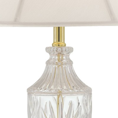 Traditional Cut Glass Urn Table Lamp with Brass Accents and White Shade