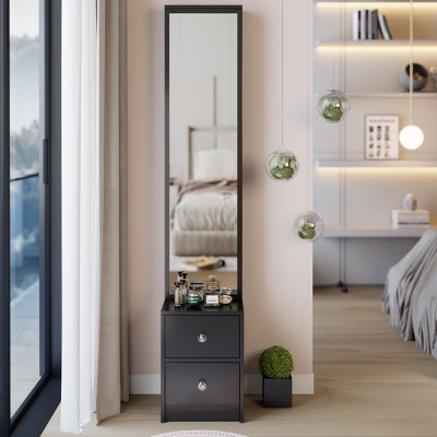 Full Body Mirror Cabinet with Drawers, Minimalist MDF Storage Tower for Bedroom or Vanity Corner-Cuddlewood