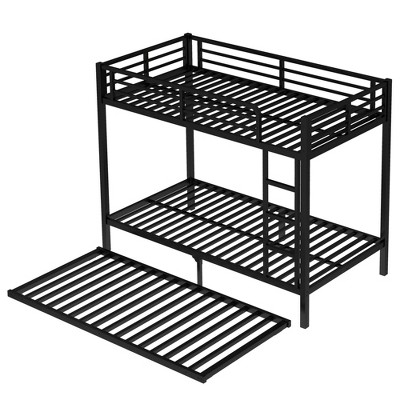 Bellemave Twin XL Over Twin XL Bunk Bed with Trundle, Heavy-Duty Metal Triple Bed Frame, Guardrails, Noise-Free, Black