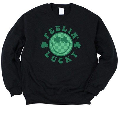 Simply Sage Market Women's Graphic Sweatshirt Feeling Lucky Checkered Smiley Face