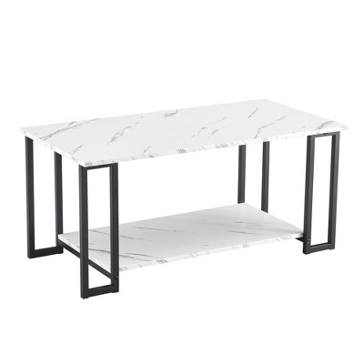 Dexmalle Marble MDF Rectangle Tabletop Iron Coffee Table