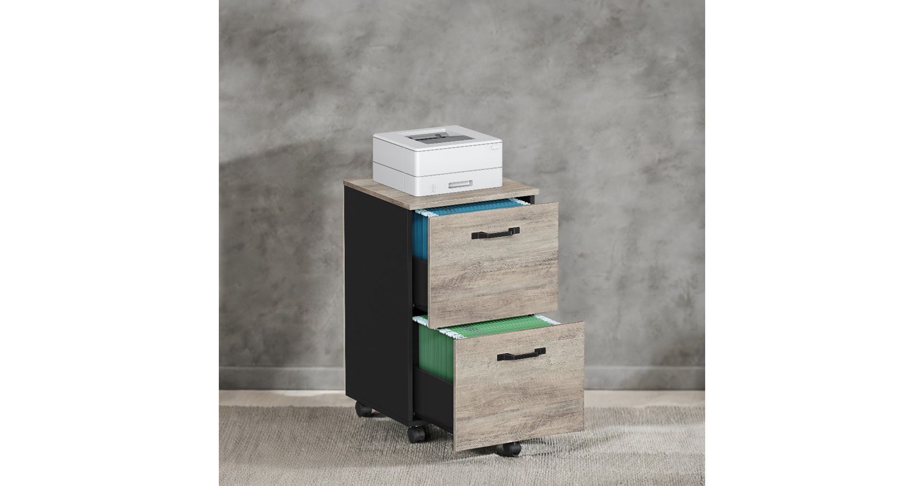 2-Drawer File Cabinet, Filing Cabinet for Home Office, Small Rolling File Cabinet, Printer Stand, Hanging File Folders, Modern Style