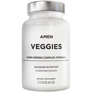 Amen Daily Veggies Vitamins Supplement, Vegan Whole-Food Multivitamin Minerals Capsules, Superfood, Super Green - 90ct - 1 of 4