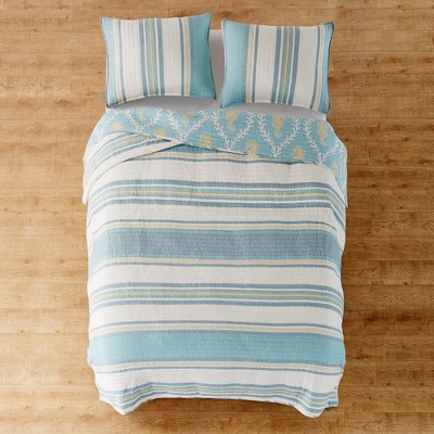 Kailua Twin Blue Cotton Reversible Quilt and Sham Set