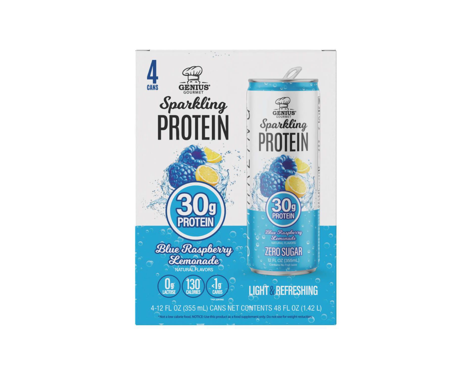 Genius Gourmet Blue Raspberry 30g Sparkling Ready-to-Drink Protein Shake - 4pk/12 fl oz