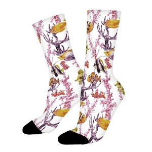 Sea World Coral Fish Women Printed Crew Socks Funny Funky Socks Soft Polyester Novelty Gifts for Artists Men - 1 of 1
