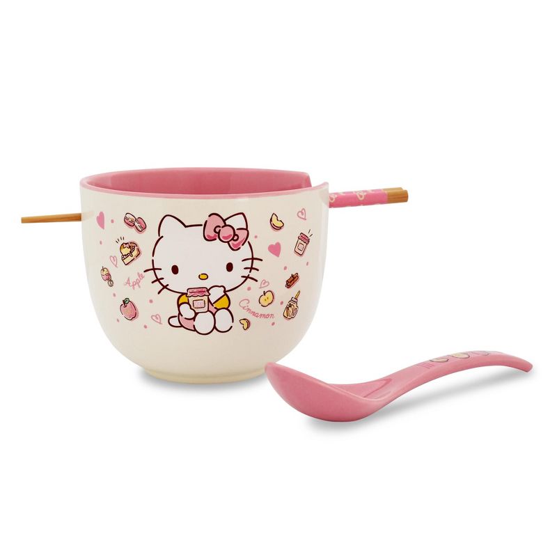 Silver Buffalo Sanrio Hello Kitty Apples and Cinnamon 20-Ounce Ramen Bowl and Chopstick Set, 1 of 10