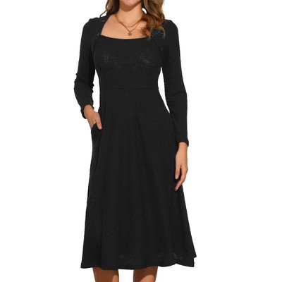 INSPIRE CHIC Women's Casual Square Neck A-Line with Pockets Knitted Sweater Dress