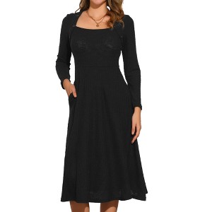 INSPIRE CHIC Women's Casual Square Neck A-Line with Pockets Knitted Sweater Dress - 1 of 4