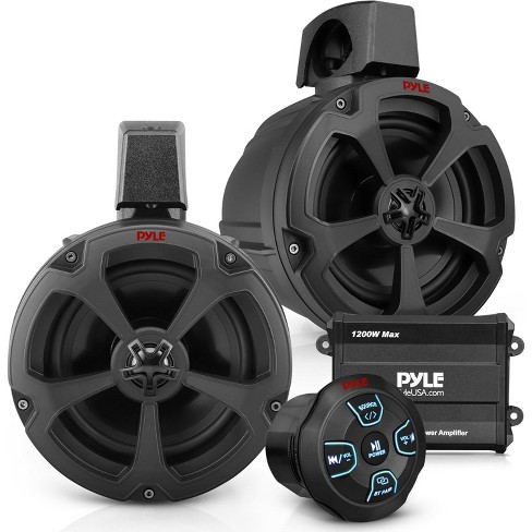 Pyle 6.5” Water-Resistant Off-Road Marine Speakers + 2-Ch Amplifier - 1200W Bluetooth Audio Controller - Black (PLUTV62CHK) - image 1 of 4