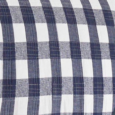 Twin White and Indigo Cotton Reversible Plaid Quilt Set