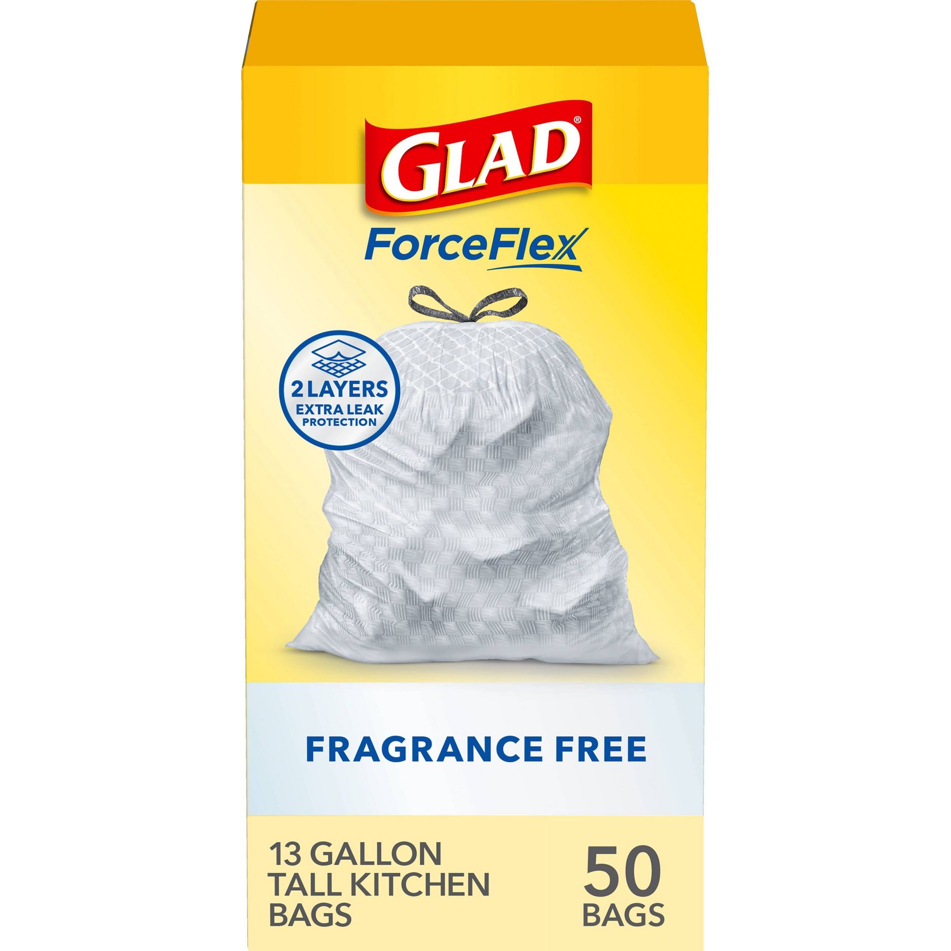 Glad ForceFlex Drawstring Fragrance Free Trash Bags - 13gal/50ct