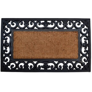 HomeRoots 18" X 30" Beige and Black Rubber and Coir Outdoor Door Mat - 1 of 4