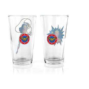 Seven20 DC Wonder Woman Pint Glass Set | Two Action Packed 16-Ounce Cups | Set Of 2