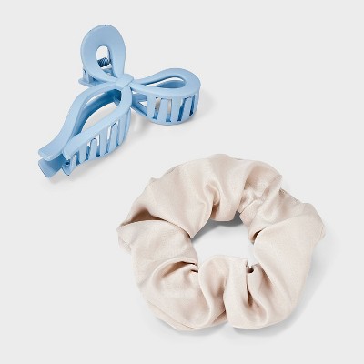 Fleece Pouch Hair Bow Claw Clip Satin Hair Twister Spa Set - Wild Fable™ Pink